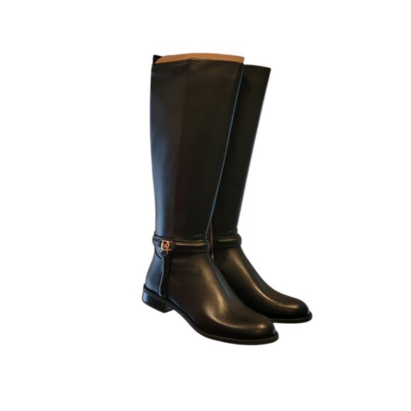 Michael Kors Mindy Black Bombe Leather Equestrian Riding Boots - Picture 1 of 14